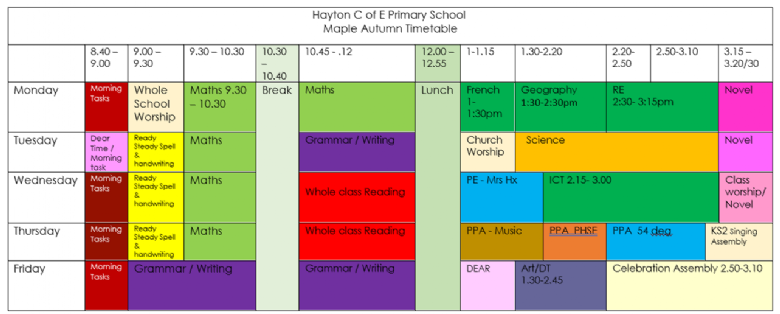 Maple Class Autumn Timetable