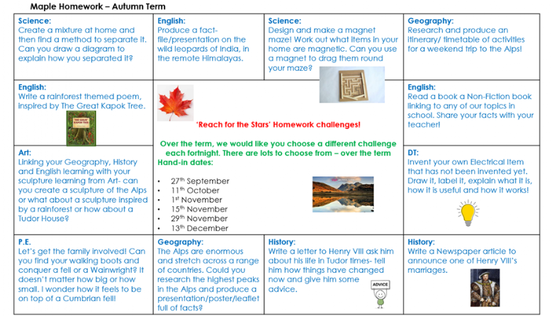 Maple Class Homework Grid