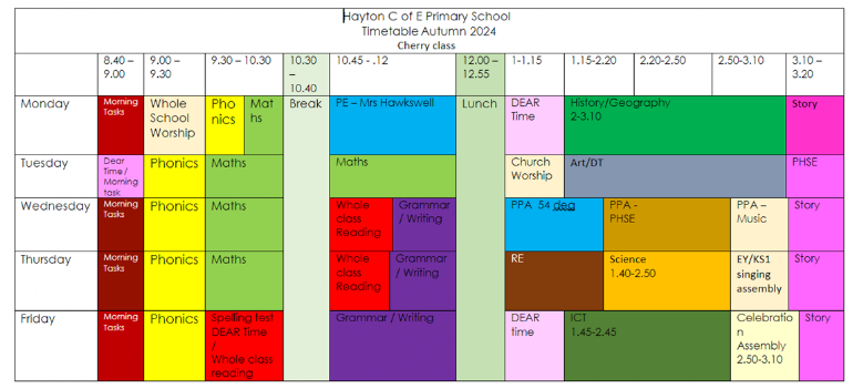 Cherry Class Autumn Term Timetable